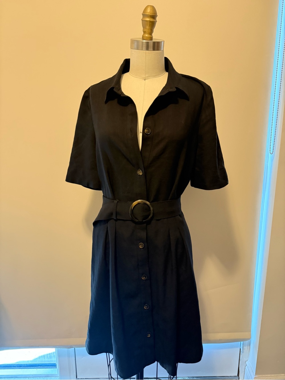 Sezane Black Button-Front Shirt Dress with Belt